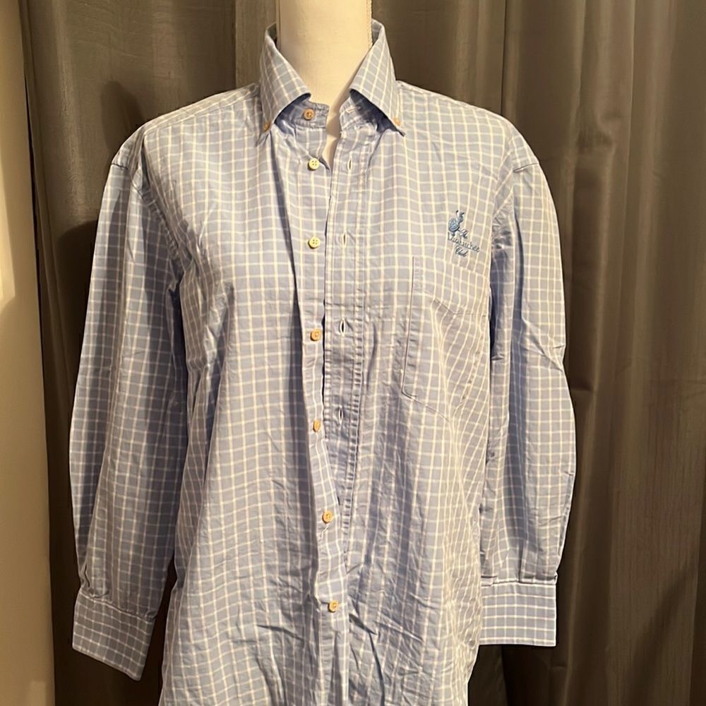 MEN’S Como Sport Cotton Blue Plaid Button Down Collared Shirt with Logo.